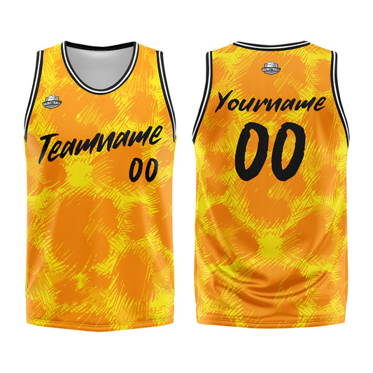 Benutzerdefinierter Basketball Jersey Uniform Anzug gedruckt Ihr Logo Name Nummer Gelber Leopardenmuster