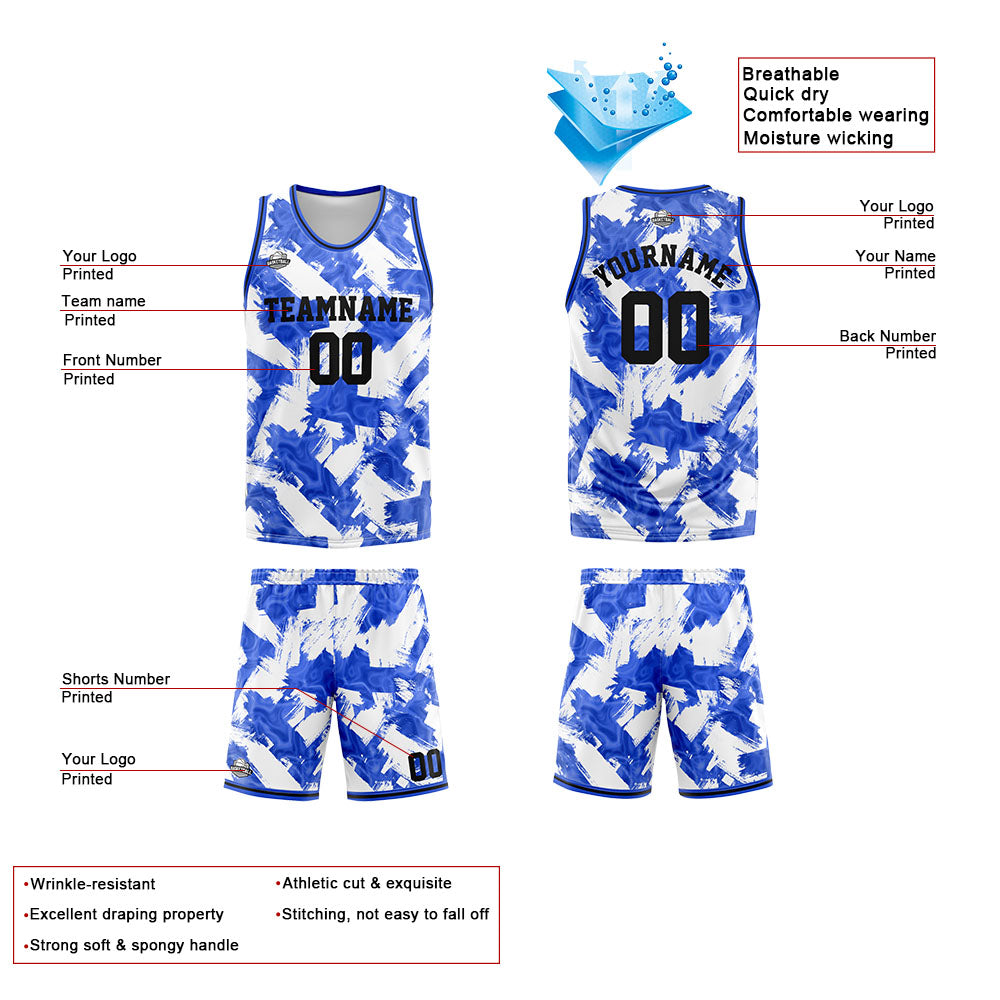 Benutzerdefinierter Basketball Jersey Uniform Anzug gedruckt Ihr Logo Name Nummer Blau&Weiß