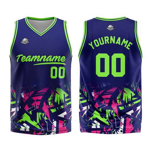 Benutzerdefinierter Basketball Jersey Uniform Anzug gedruckt Ihr Logo Name Nummer Marine &Neon Grün