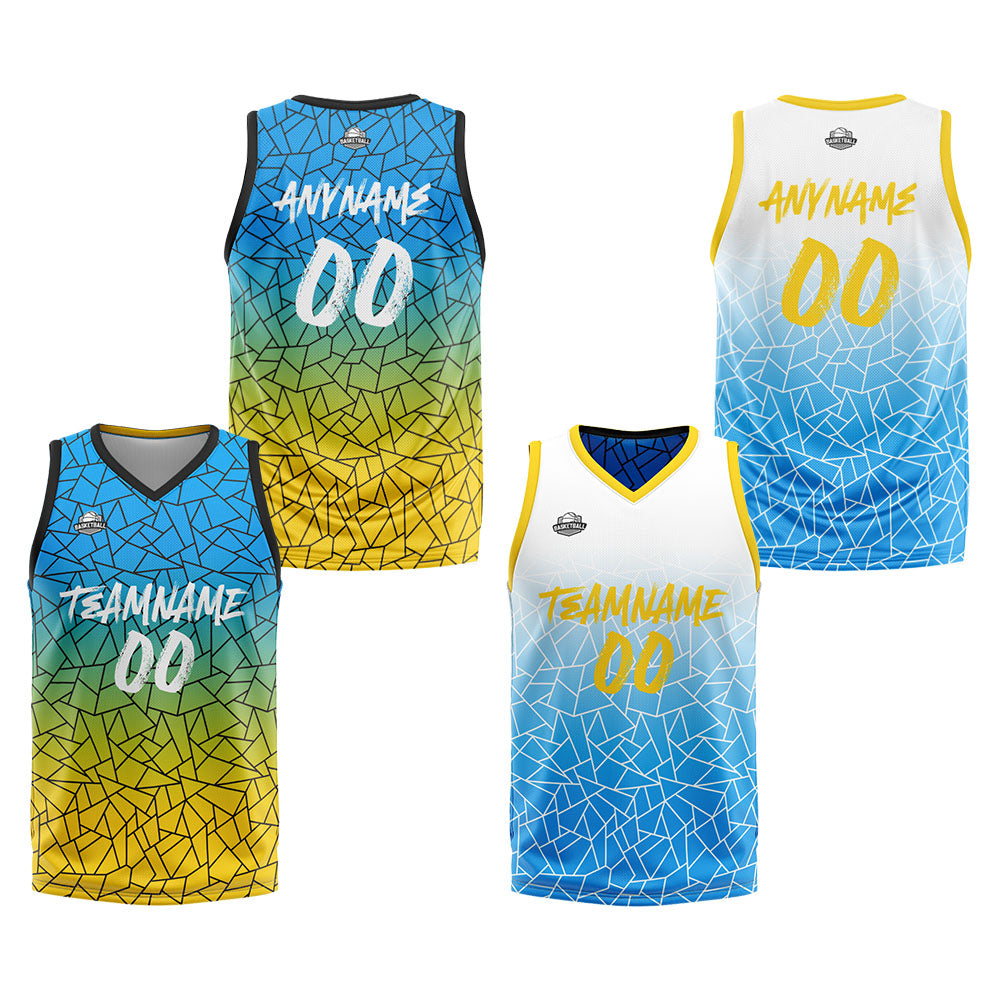 Benutzerdefinierte Reversible Basketball Jersey Personalisierte Print Name Nummer Logo Flaw- Hellblau&Gelb