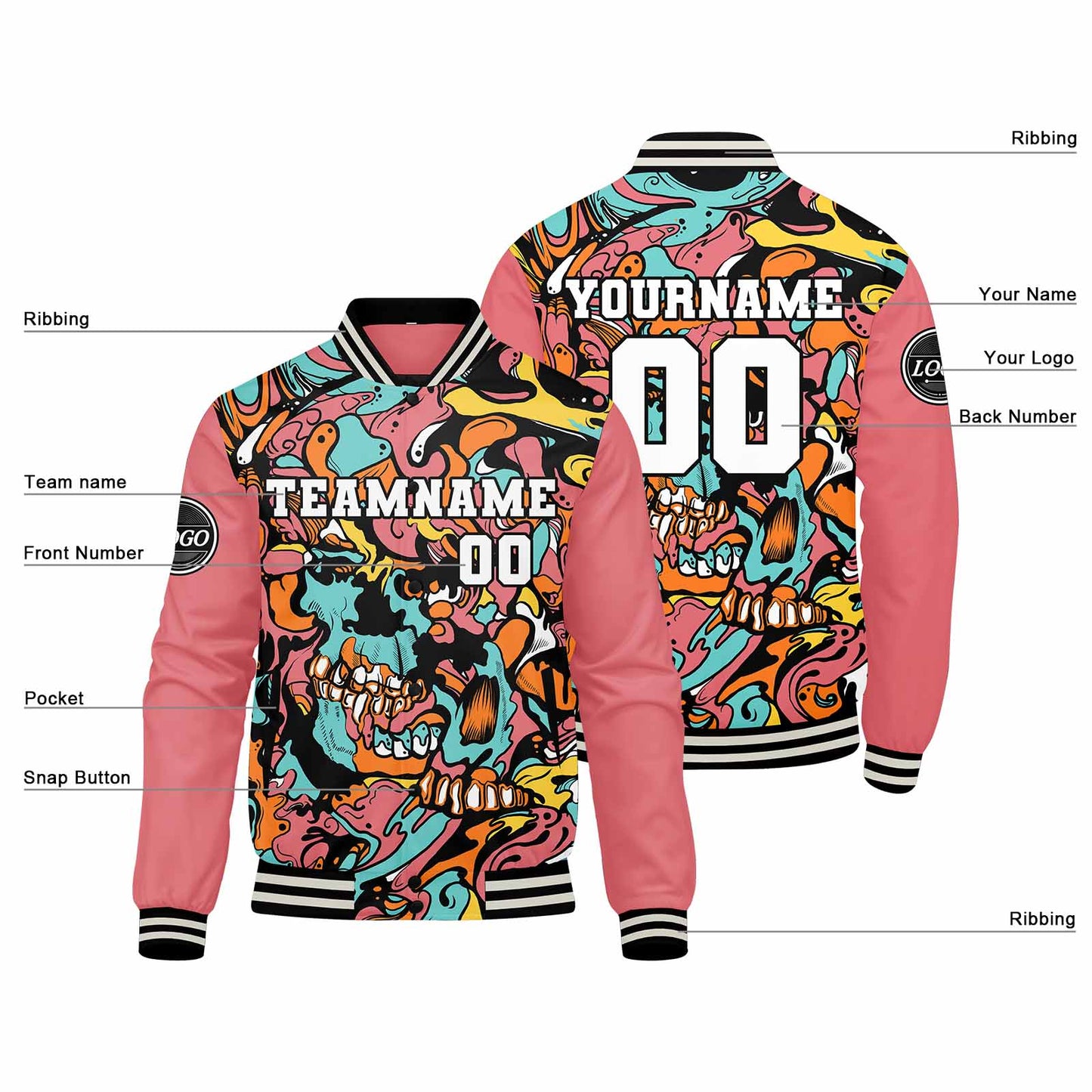 Benutzerdefinierte Verlauf Varsity-Jacke. Letterman-Jacke Rosa