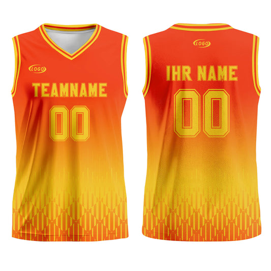 Benutzerdefinierter Orange Gelb Farbverlauf Basketball Jersey Uniform Anzug gedruckt Ihr Logo Name Nummer