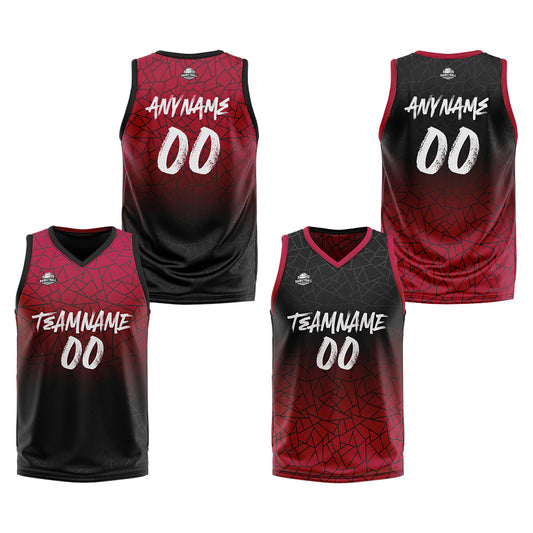 Benutzerdefinierte Reversible Basketball Jersey Personalisierte Print Name Nummer Logo Flaw-Rot&Schwarz