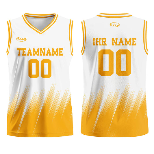 Benutzerdefinierter Weiß Gelb Basketball Jersey Uniform Anzug gedruckt Ihr Logo Name Nummer