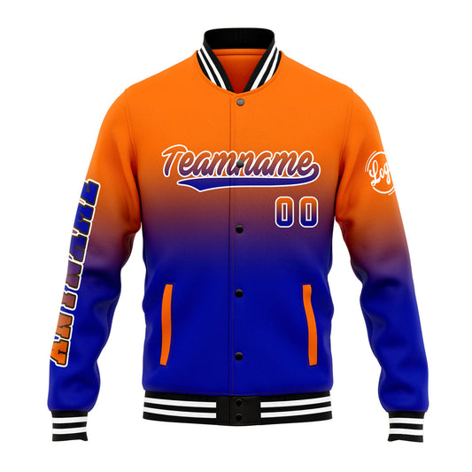 Benutzerdefinierte Verlauf Varsity-Jacke. Letterman-Jacke Orange Royal