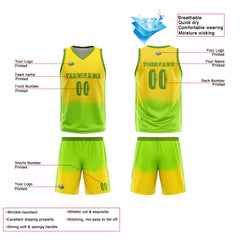 Benutzerdefinierte Reversible Basketball Jersey Personalisierte Print Name Nummer Logo Weiß-Neongrün