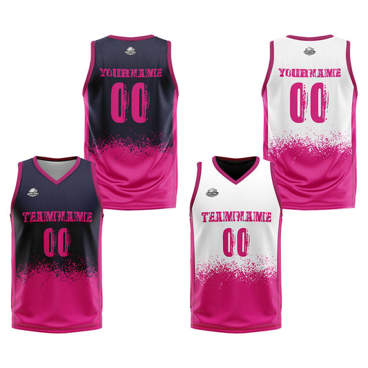 Benutzerdefinierte Reversible Basketball Jersey Personalisierte Print Name Nummer Logo Marine-Heiß Rosa