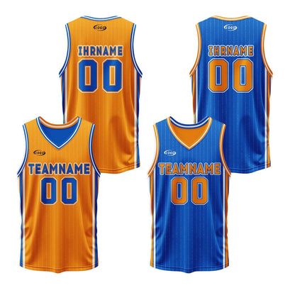 Benutzerdefinierte Orange Blau Reversible Basketball Jersey Personalisierte Drucken Name Nummer Logo