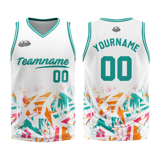 Benutzerdefinierter Basketball Jersey Uniform Anzug gedruckt Ihr Logo Name Nummer Weiß&Aqua