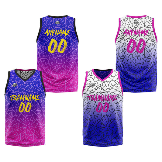 Benutzerdefinierte Reversible Basketball Jersey Personalisierte Print Name Nummer Logo Flaw-Royal&Rose Pink