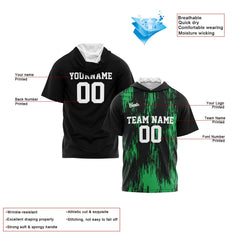 Benutzerdefinierte Schwarz Grün Kurzarm-Kapuzenpullover für Männer Frauen Hemden mit Kapuzen gedruckt Name Logo