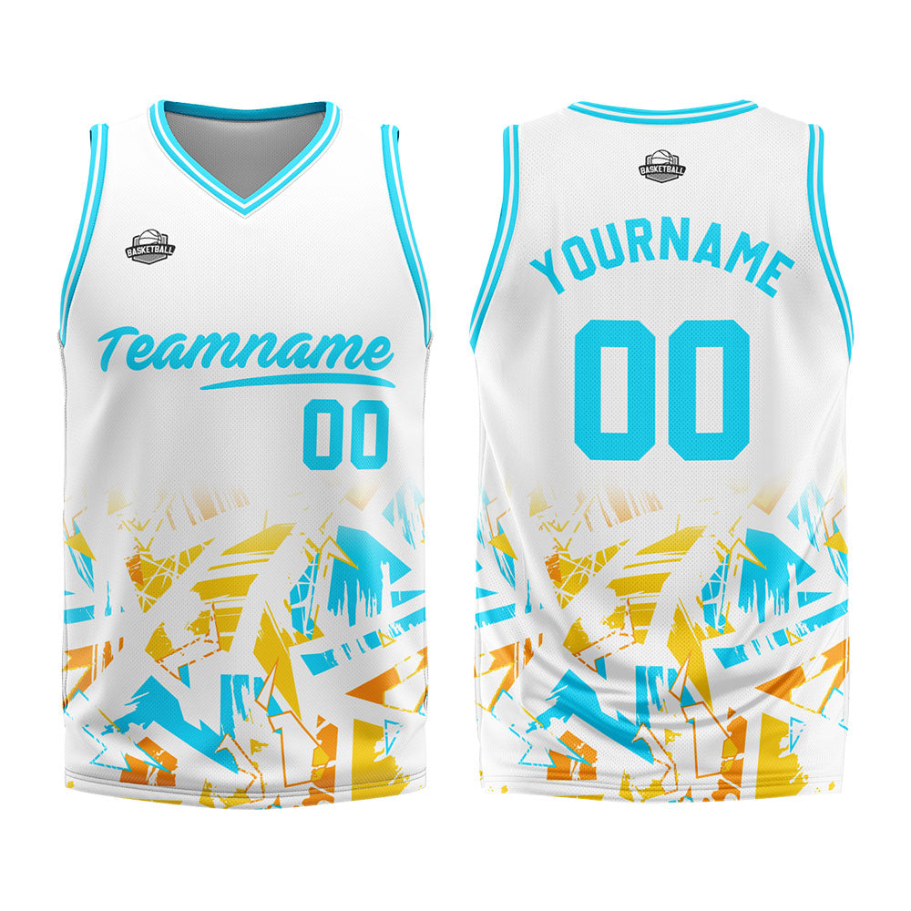 Benutzerdefinierter Basketball Jersey Uniform Anzug gedruckt Ihr Logo Name Nummer Weiß&Hellblau