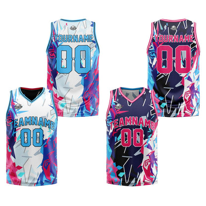Benutzerdefinierte Hellblau Reversible Basketball Jersey Personalisierte Print Name Nummer Logo