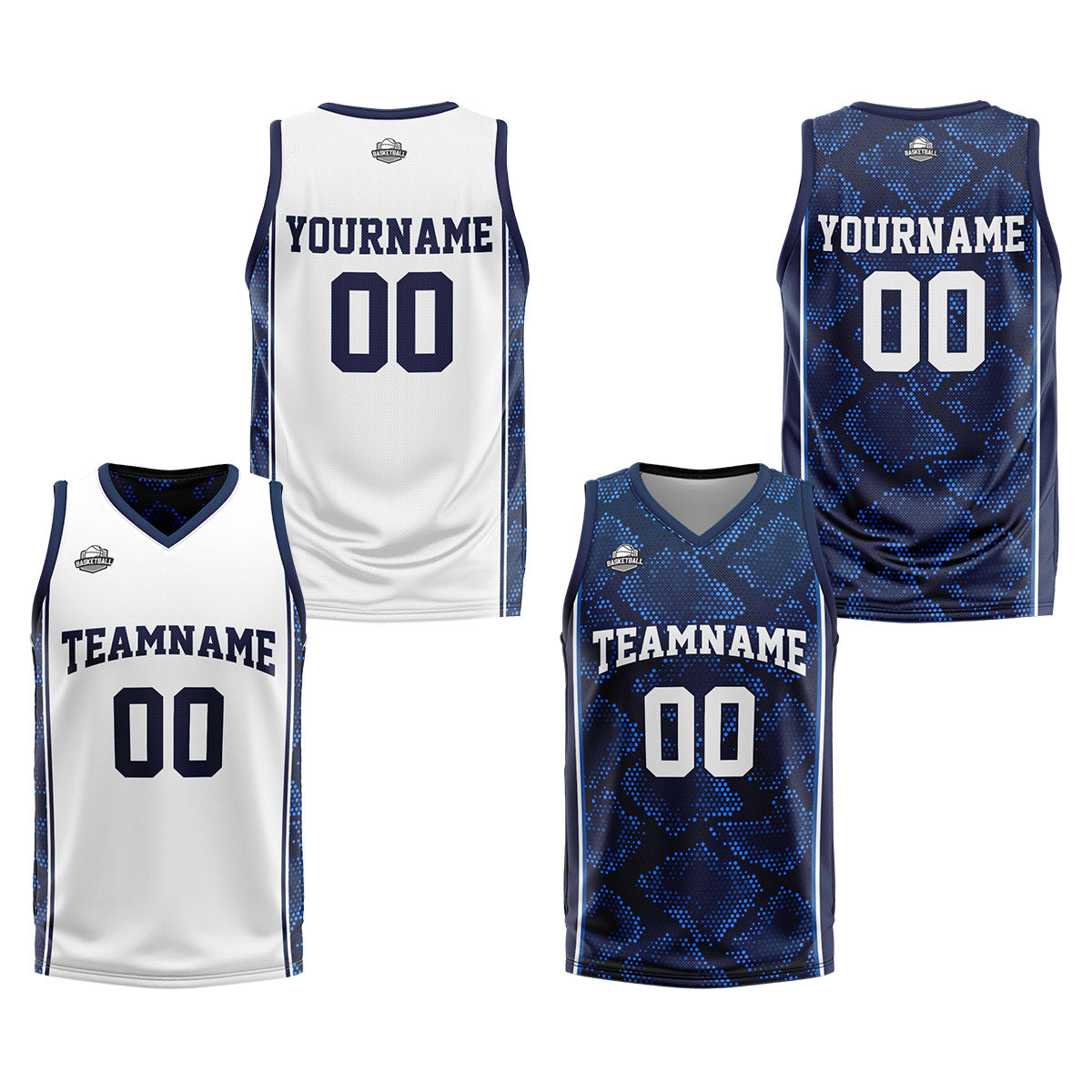 Benutzerdefinierte Weiß Dunkelblau Reversible Basketball Jersey Personalisierte Print Name Nummer Logo