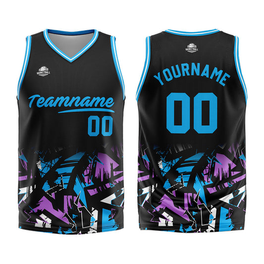 Benutzerdefinierter Basketball Jersey Uniform Anzug gedruckt Ihr Logo Name Nummer Schwarz&Hellblau