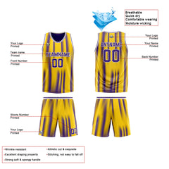 Benutzerdefinierte Reversible Basketball Jersey Personalisierte Print Name Nummer Logo Gelb&Lila