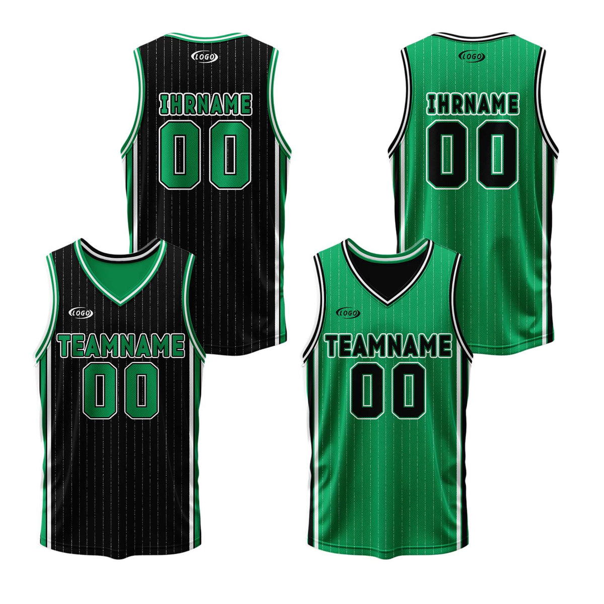 Benutzerdefinierte Schwarz Grün Reversible Basketball Jersey Personalisierte Drucken Name Nummer Logo