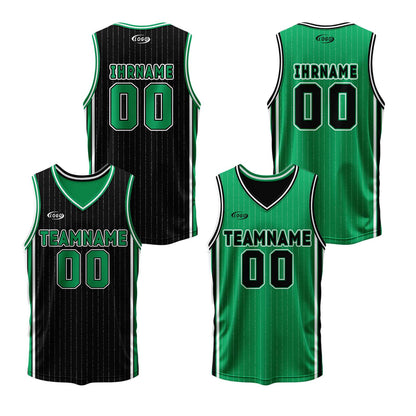 Benutzerdefinierte Schwarz Grün Reversible Basketball Jersey Personalisierte Drucken Name Nummer Logo