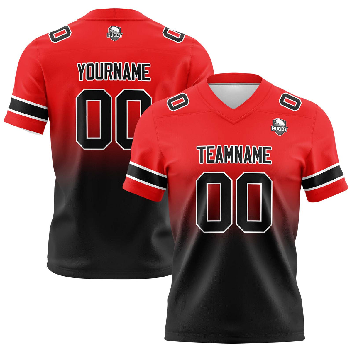Benutzerdefinierte Rot & Schwarz Gradient Fußball Trikots Personalisierter Name Nummer Logo