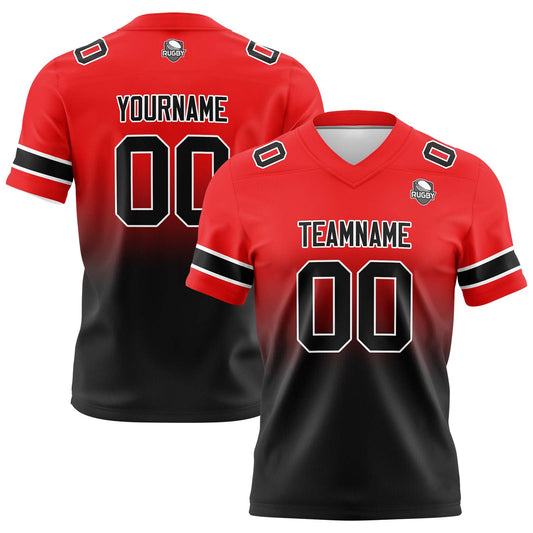 Benutzerdefinierte Rot & Schwarz Gradient Fußball Trikots Personalisierter Name Nummer Logo
