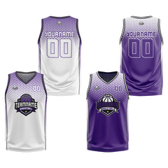 Benutzerdefinierte Weiß Lila Schwarz Reversible Basketball Jersey Personalisierte Print Name Nummer Logo