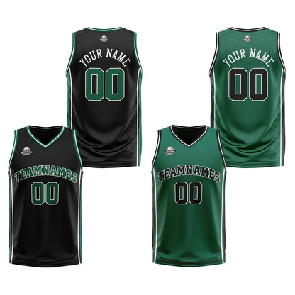 Benutzerdefinierte Schwarz Grün Reversible Basketball Jersey Personalisierte Print Name Nummer Logo