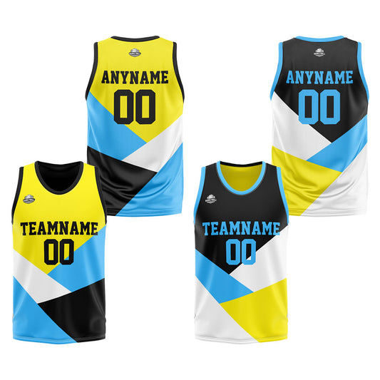 Benutzerdefinierte Reversible Basketball Jersey Personalisierte Print Name Nummer Logo Color Farbe Block-Gelb&Blau