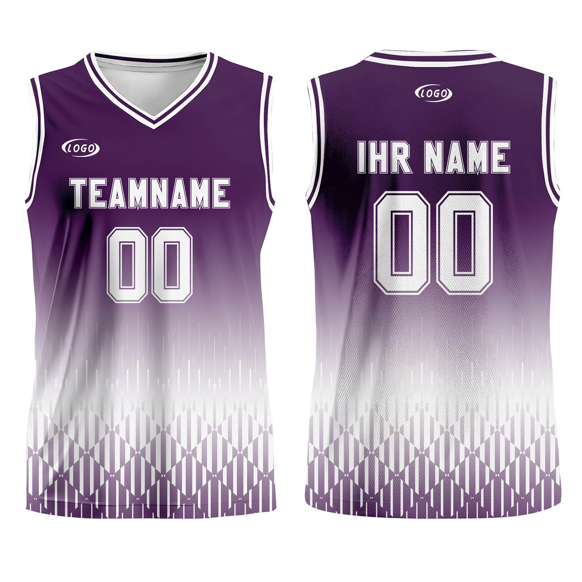Benutzerdefinierter Lila Weiß Farbverlauf Basketball Jersey Uniform Anzug gedruckt Ihr Logo Name Nummer