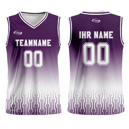 Benutzerdefinierter Lila Weiß Farbverlauf Basketball Jersey Uniform Anzug gedruckt Ihr Logo Name Nummer