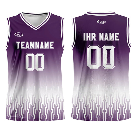 Benutzerdefinierter Lila Weiß Farbverlauf Basketball Jersey Uniform Anzug gedruckt Ihr Logo Name Nummer