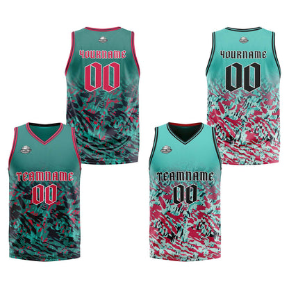 Benutzerdefinierte Grün Rot Reversible Basketball Jersey Personalisierte Print Name Nummer Logo