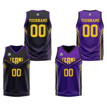 Benutzerdefinierte Schwarz Lila Reversible Basketball Jersey Personalisierte Print Name Nummer Logo