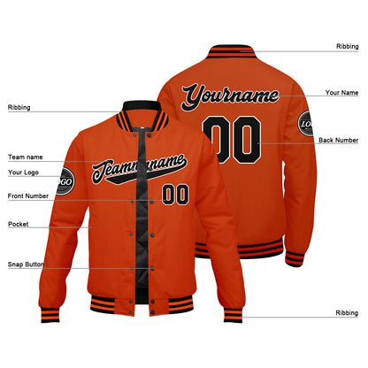 Benutzerdefinierte Verlauf Varsity-Jacke. Letterman-Jacke Schwarz Orange