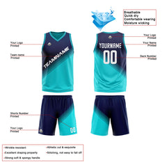 Benutzerdefinierte Reversible Basketball Jersey Personalisierte Print Name Nummer Logo Teal- Marine