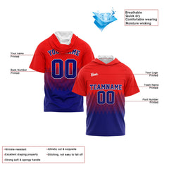 Benutzerdefinierte Rot Königlich Kurzarm-Kapuzenpullover für Männer Frauen Hemden mit Kapuzen gedruckt Name Logo