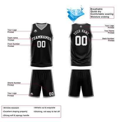 Benutzerdefinierte Schwarz Weiß Reversible Basketball Jersey Personalisierte Print Name Nummer Logo
