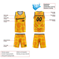 Benutzerdefinierter Basketball Jersey Uniform Anzug gedruckt Ihr Logo Name Nummer Gelber Leopardenmuster