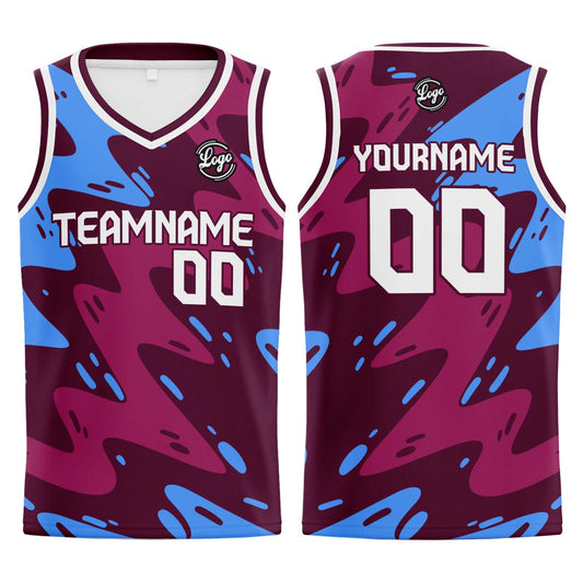 Benutzerdefinierter Burgunder Light Basketball Jersey Uniform Anzug gedruckt Ihr Logo Name Nummer