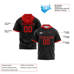 Benutzerdefinierte Schwarz Rot Kurzarm-Kapuzenpullover für Männer Frauen Hemden mit Kapuzen gedruckt Name Logo