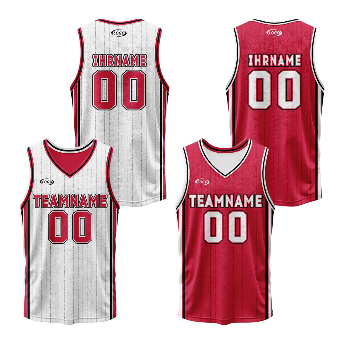 Benutzerdefinierte Weiß Rot Reversible Basketball Jersey Personalisierte Drucken Name Nummer Logo