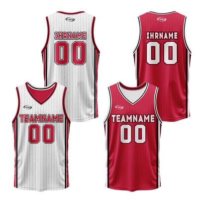 Benutzerdefinierte Weiß Rot Reversible Basketball Jersey Personalisierte Drucken Name Nummer Logo