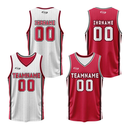 Benutzerdefinierte Weiß Rot Reversible Basketball Jersey Personalisierte Drucken Name Nummer Logo