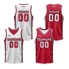Benutzerdefinierte Weiß Rot Reversible Basketball Jersey Personalisierte Drucken Name Nummer Logo