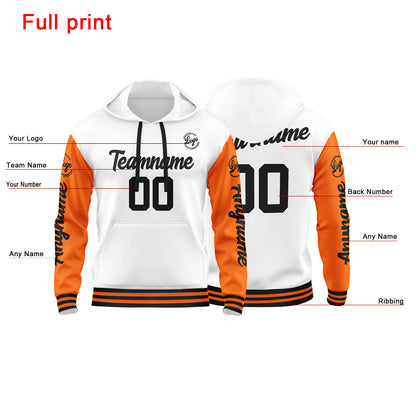 Benutzerdefinierter Orange Weiß Hoodie für Mann, Frau, Mädchen, Junge. Drucken Sie Ihr Logo, Ihren Namen und Ihre Nummer