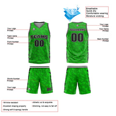 Benutzerdefinierte Grün Schwarz Reversible Basketball Jersey Personalisierte Print Name Nummer Logo