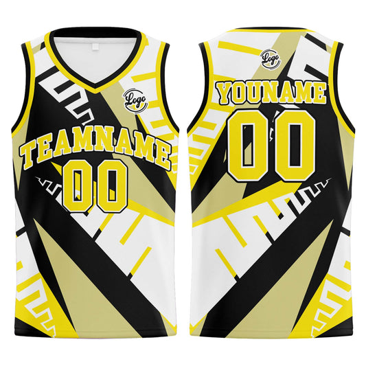 Benutzerdefinierter Weiß Schwarz Gelb Basketball Jersey Uniform Anzug gedruckt Ihr Logo Name Nummer