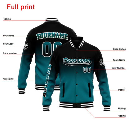 Benutzerdefinierte Verlauf Varsity-Jacke. Letterman-Jacke Schwarz Grün