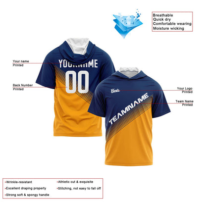 Benutzerdefinierte Marine Orange Kurzarm-Kapuzenpullover für Männer Frauen Hemden mit Kapuzen gedruckt Name Logo