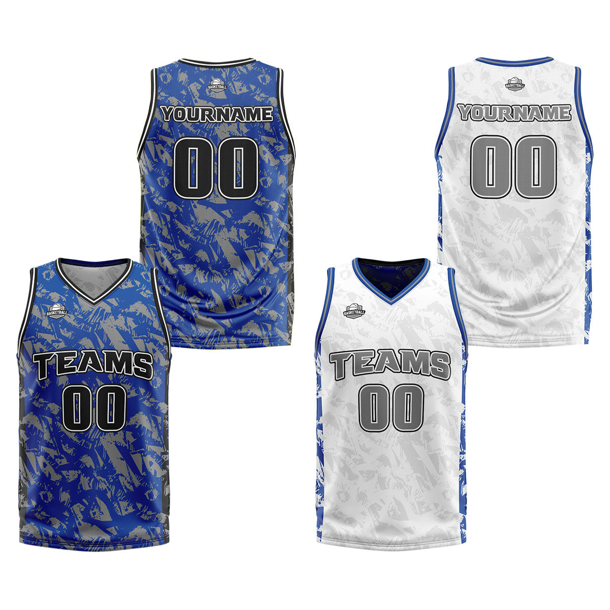 Benutzerdefinierte Blau Grau Reversible Basketball Jersey Personalisierte Print Name Nummer Logo