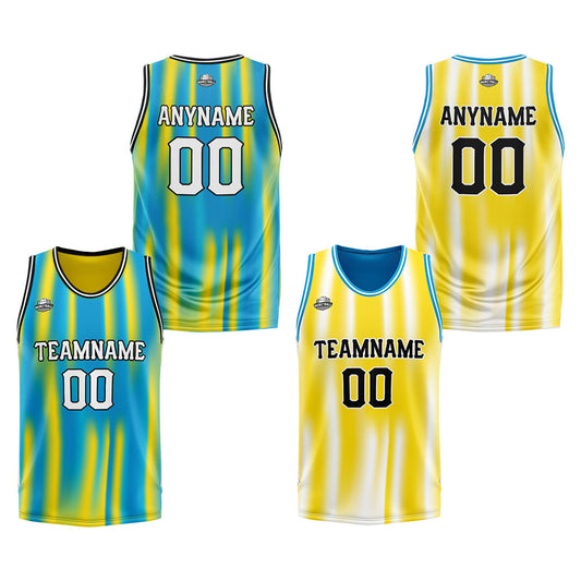 Benutzerdefinierte Reversible Basketball Jersey Personalisierte Print Name Nummer Logo Hellblau&Gelb